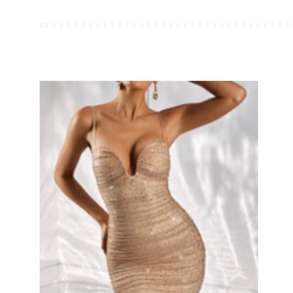 Oh Polly Nude Sequin Strappy Bodycon Dress